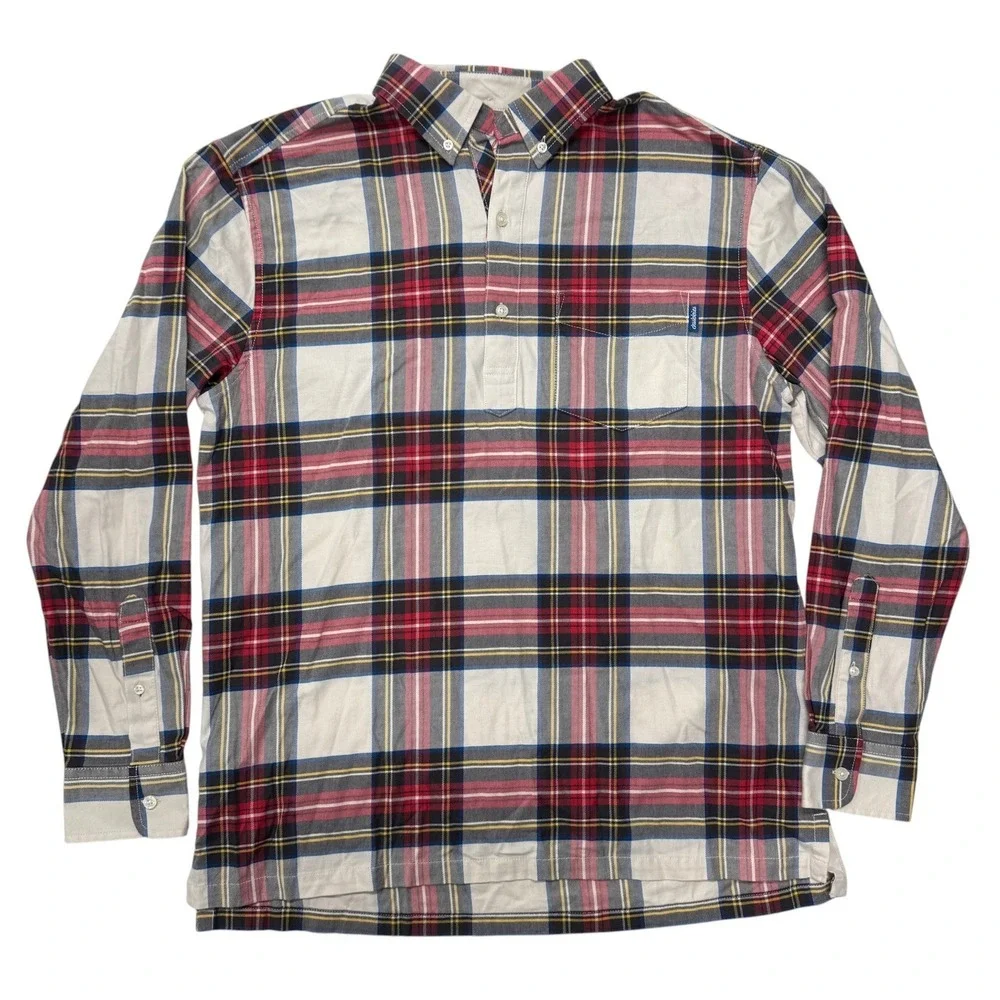 Chubbies Plaid Flannel Popover Shirt Men Large Red White Blue Long Sleeve Cotton